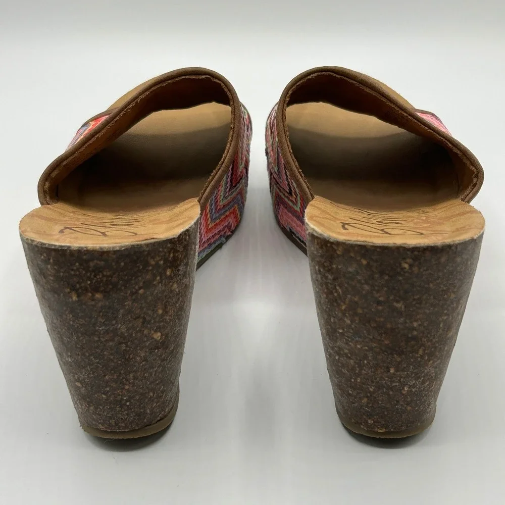Blowfish Malibu B138 Multi Chevron Woven Cork Wedge Slide Sandals 8.5 Boho Retro